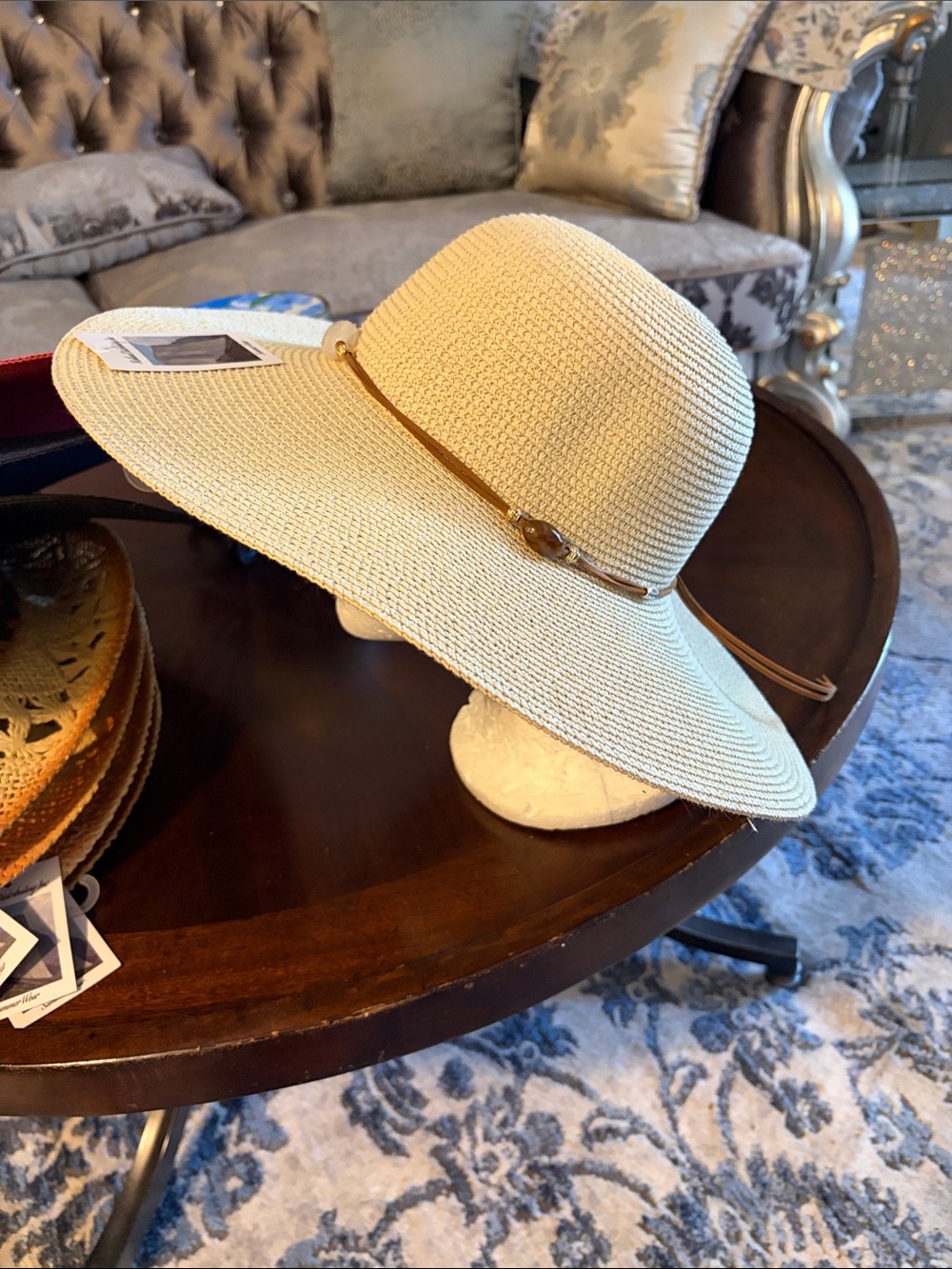 Women's Cream Straw Sun Hat with Brown Accent Band